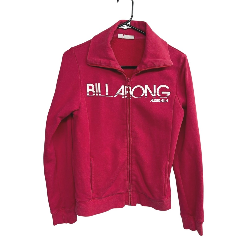 Billabong Red Track Jacket Zip Front Logo Size 10 Retro Surf Skate Y2K Streetwea